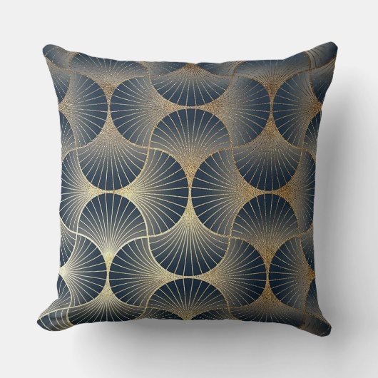 Blue & Gold Modern Alternating Fan Design クッション (正面)