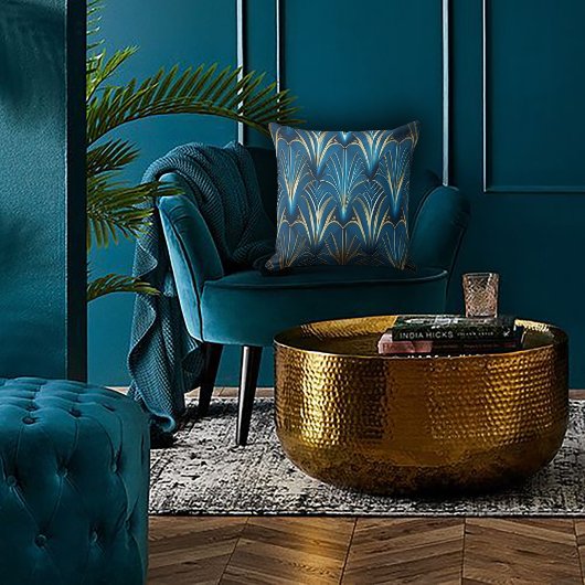 Blue & Gold Modern Fan Design クッション