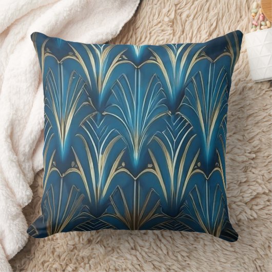 Blue & Gold Modern Fan Design クッション (ブランケット)