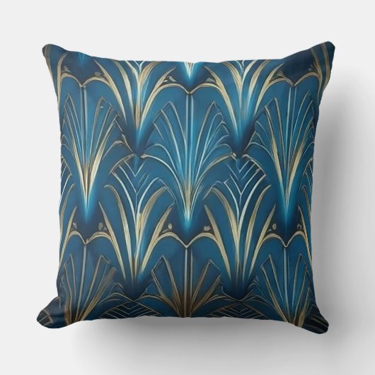 Blue & Gold Modern Fan Design クッション (正面)