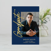 Blue Gold Modern Graduation Invitation 箔招待状 (立ち正面)