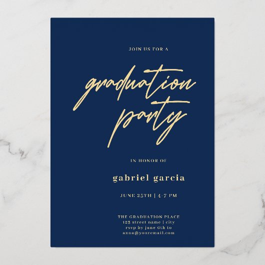 Blue Gold Modern Graduation Invitation 箔招待状 (裏面)