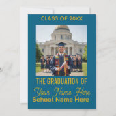 Blue Gold Modern Photo Class Graduation Invitation シーズンカード (正面)