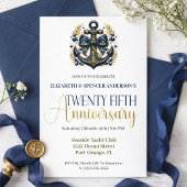 Blue Gold Nautical Anchor 25th Wedding Anniversary 招待状
