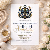 Blue Gold Nautical Anchor 5th Wedding Anniversary 招待状