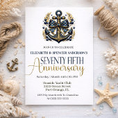 Blue Gold Nautical Anchor 75th Wedding Anniversary 招待状