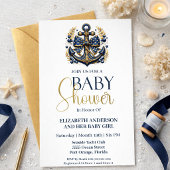 Blue Gold Nautical Anchor Boy Baby Shower 招待状
