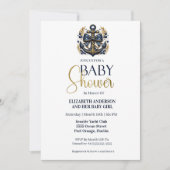 Blue Gold Nautical Anchor Boy Baby Shower 招待状 (正面)