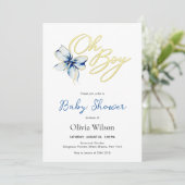 Blue & Gold “Oh Boy” Floral Typography Baby Shower 招待状 (スタンド正面)