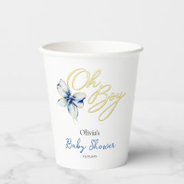 Blue & Gold “Oh Boy” Floral Typography Baby Shower 紙コップ