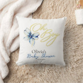 Blue & Gold “Oh Boy” Gold Typography Baby Shower クッション (ブランケット)