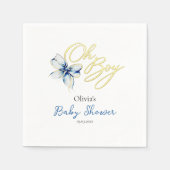 Blue & Gold “Oh Boy” Gold Typography Baby Shower スタンダードカクテルナプキン (正面)