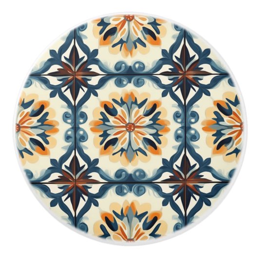 Blue Gold Orange and Brown Pattern  セラミックノブ (正面)