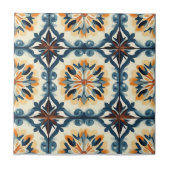 Blue Gold Orange and Brown Pattern Ceramic Tile タイル (正面)