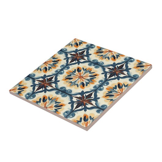 Blue Gold Orange and Brown Pattern Ceramic Tile タイル (側面)