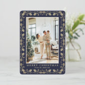 Blue Gold Photo Elegant Christmas Card シーズンカード (スタンド正面)