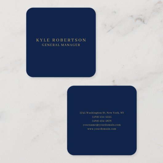 Blue Gold Professional Trendy Own Name スクエア名刺 (正面/裏面)