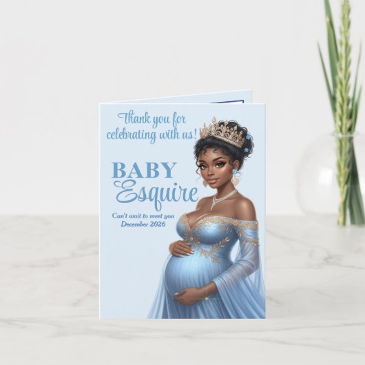 Blue & Gold Royal Baby Shower African American Mom サンキューカード (正面)