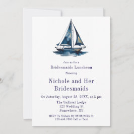 Blue & Gold Sailboat Nautical Bridesmaids Luncheon 招待状