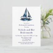 Blue & Gold Sailboat Nautical Bridesmaids Luncheon 招待状 (スタンド正面)