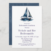 Blue & Gold Sailboat Nautical Bridesmaids Luncheon 招待状 (正面/裏面)