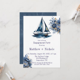 Blue & Gold Sailboat Nautical Engagement Party 招待状