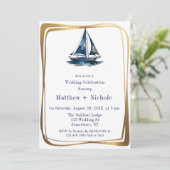 Blue & Gold Sailboat Nautical Wedding Celebration  招待状 (スタンド正面)