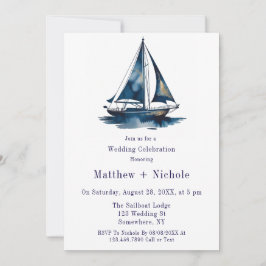 Blue & Gold Sailboat Nautical Wedding Celebration  招待状