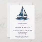 Blue & Gold Sailboat Nautical Wedding Shower 招待状 (正面)