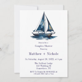 Blue & Gold Sailboat Nautical Wedding Shower 招待状