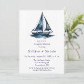 Blue & Gold Sailboat Nautical Wedding Shower 招待状 (スタンド正面)