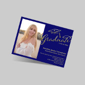 Blue Gold Script Photo Graduation Party Invite 招待状
