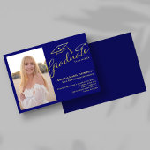 Blue Gold Script Photo Graduation Party Invite 招待状