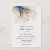 Blue Gold Smoky Watercolor Flower Wedding 招待状 (正面/裏面)