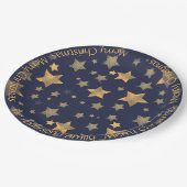 Blue Gold Star Pattern Elegant Vintage Christmas ペーパープレート (アングル)