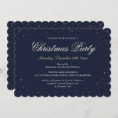 Blue Gold Starry Christmas Holiday Party 招待状 (正面/裏面)