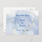 Blue Gold Swirl Save the Date Wedding Invites 案内ポストカード (正面/裏面)