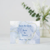 Blue Gold Swirl Save the Date Wedding Invites 案内ポストカード (スタンド正面)