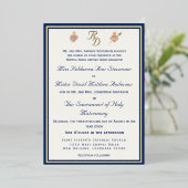 Blue & Gold Two Hearts Catholic Wedding Invitation 箔招待状 (立ち正面)