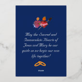 Blue & Gold Two Hearts Catholic Wedding Invitation 箔招待状 (裏面)