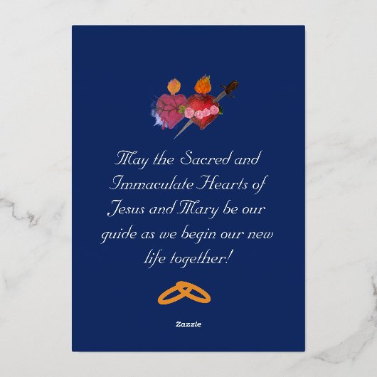 Blue & Gold Two Hearts Catholic Wedding Invitation 箔招待状 (裏面)