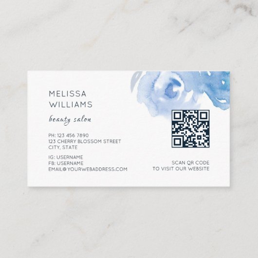 Blue Gold Watercolor Flowers 名刺 (裏面)