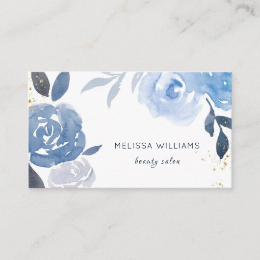 Blue Gold Watercolor Flowers 名刺 (正面)