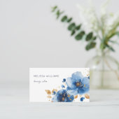 Blue Gold Watercolor Flowers 名刺 (スタンド正面)