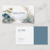 Blue Gold Watercolor Foliage Serene Landscape 名刺 (正面/裏面)