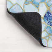 Blue Gold Watercolor Sea Glass Mosaic Pattern マウスパッド (コーナー)