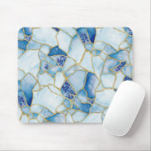 Blue Gold Watercolor Sea Glass Mosaic Pattern マウスパッド (マウス)