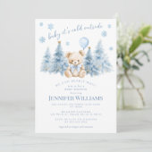 Blue Gold Winter Trees Teddy Bear  Baby Boy Shower 招待状 (スタンド正面)