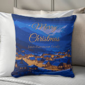 Blue Gold Winter Village Family Christmas  クッション