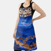 Blue Gold Winter Village Family Christmas Photo エプロン (インサイチュ)